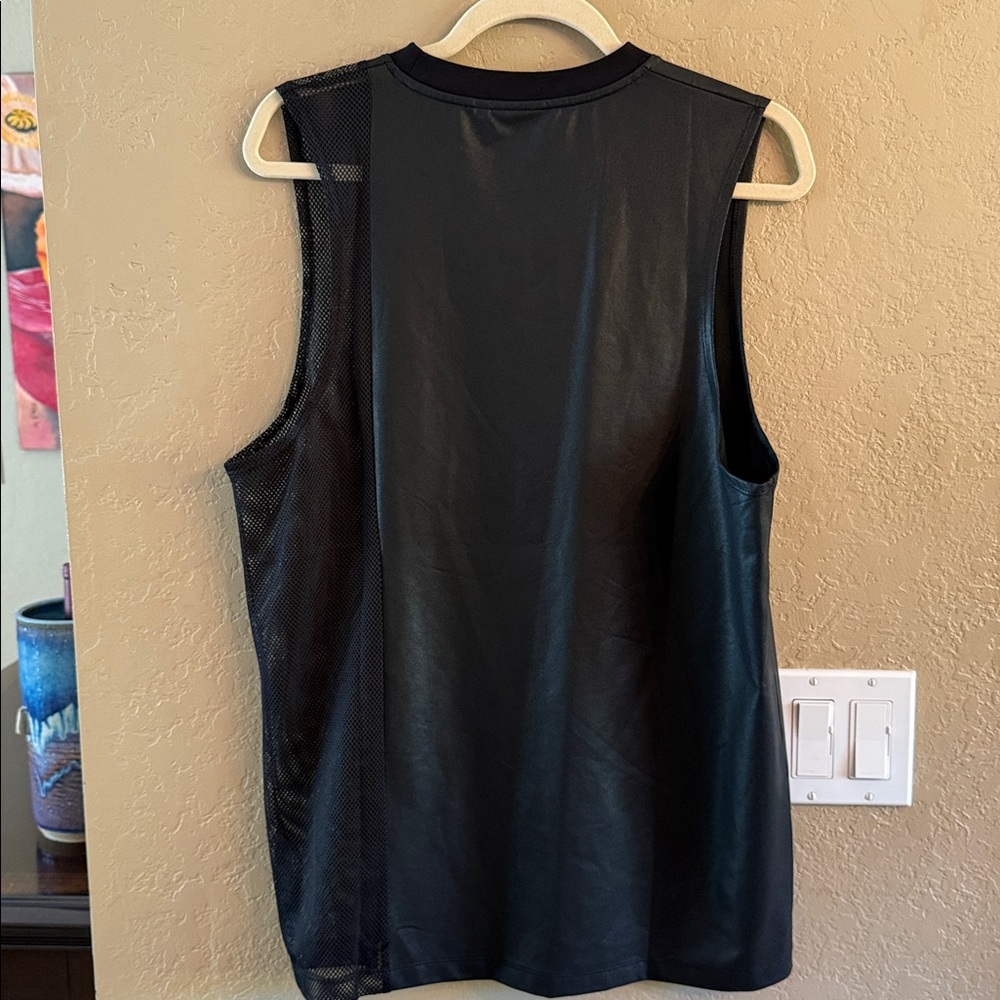 ASOS Design Mens Black Top Sleeveless Faux leather knit Mesh side Large - Picture 11 of 14